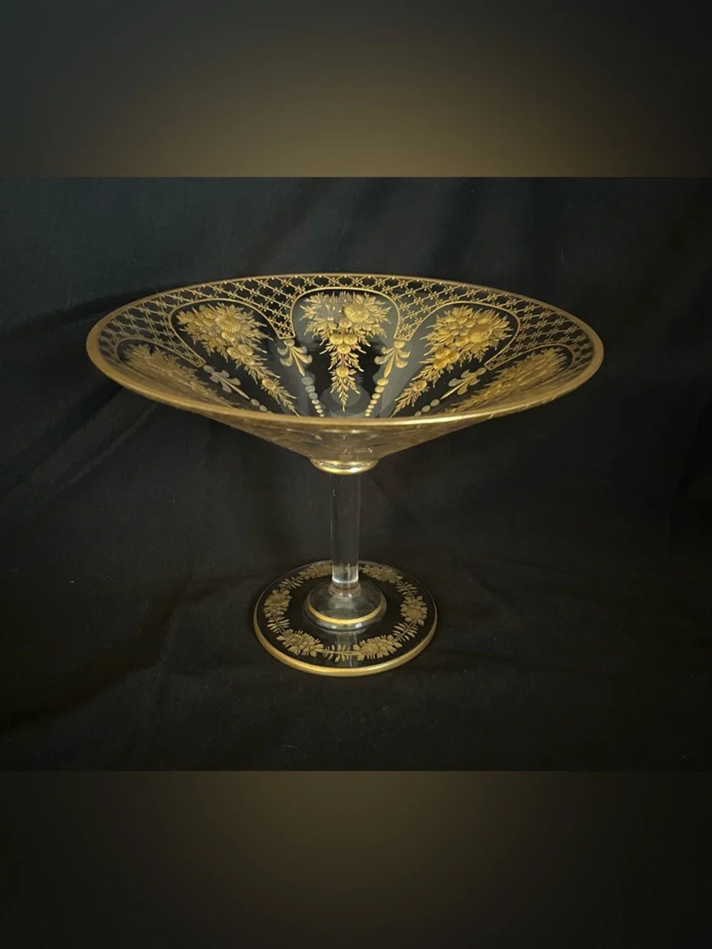 Antique Early 1900 Bohemian Glass, Tazza/Compote Dish, Moser-style, Gold Gilding - Picture 1 of 15